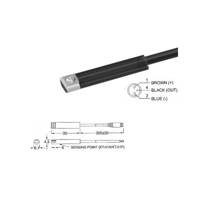 KT-51P-M8   Sensore magnetico resistivo  5 30Vdc  PNP  NO  Conn. M8.