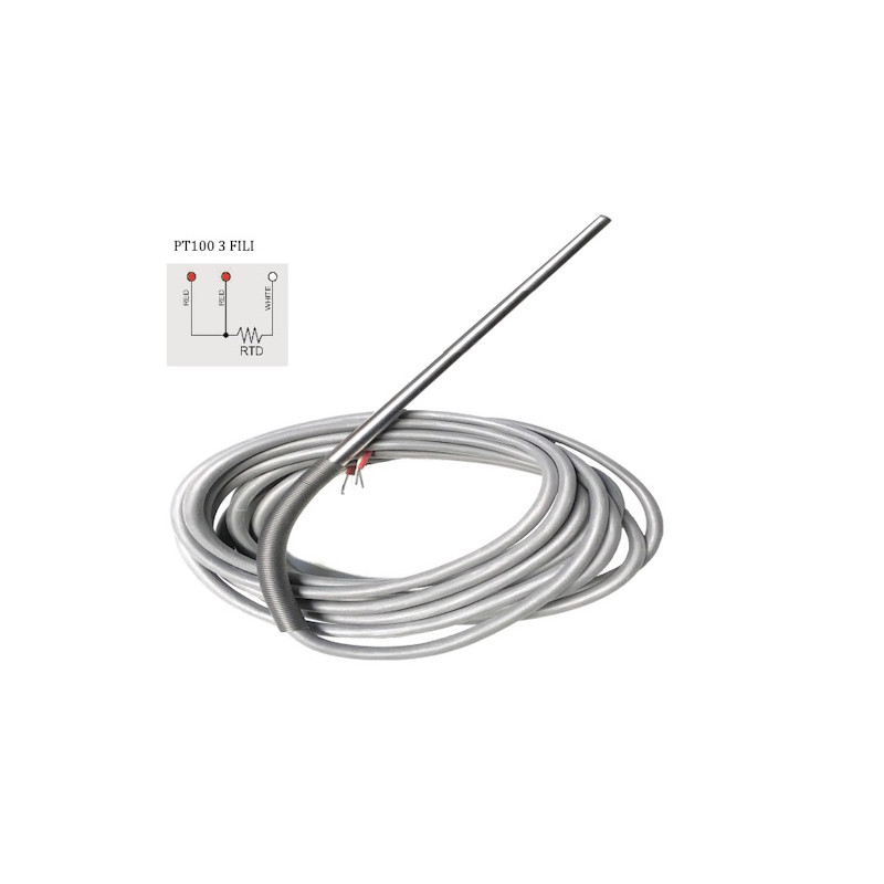 PT100  3 Fili  classe B D 6 mm  H 300 mm cavo Silicone LC 3mtl