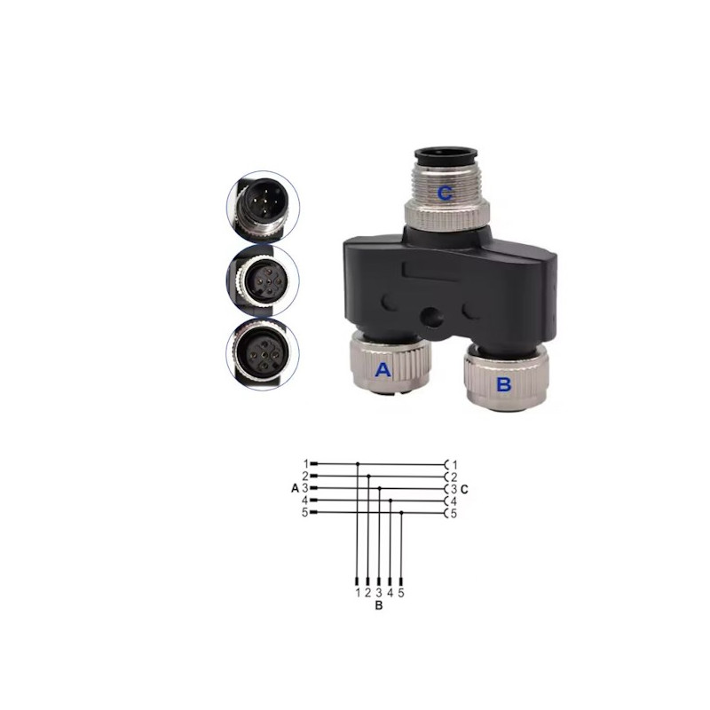 Ripartitore  M12 a Y con codifica A  5 pin  femina femina maschio