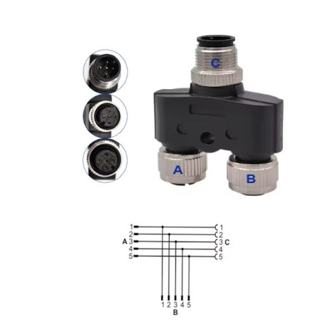 Ripartitore  M12 a Y con codifica A  5 pin  femina femina maschio