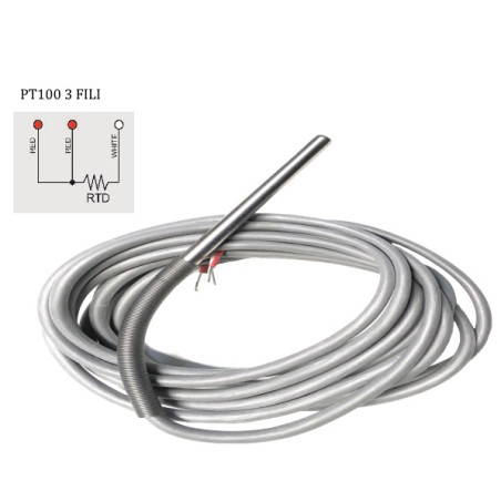 PT6200B  PT100 B 3 Fili  D 6 X 200mm A316 Molla antipiega  cavo GSC 3 mt
