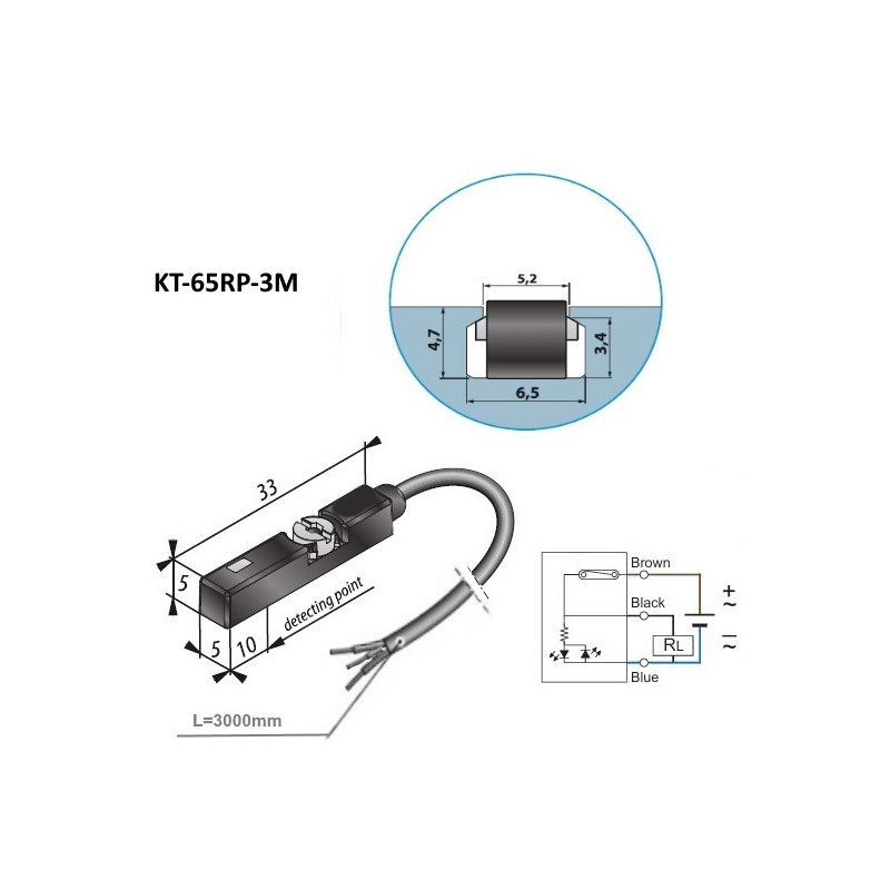 KT-65RP-3M Sensore magnetico 3 Fili   10  30 Vac dc  contatto NO Cavo  3 mtl