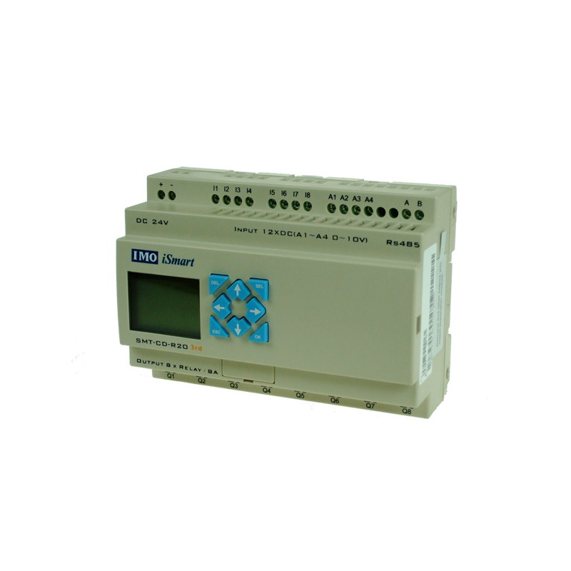 SMT-CD-R20-V3   iSmart Relè  Programmabile, alim. 24VDC, HMI,8 ingressi CC, 4 ingressi analogici, 4 uscite relè,espandibile con 