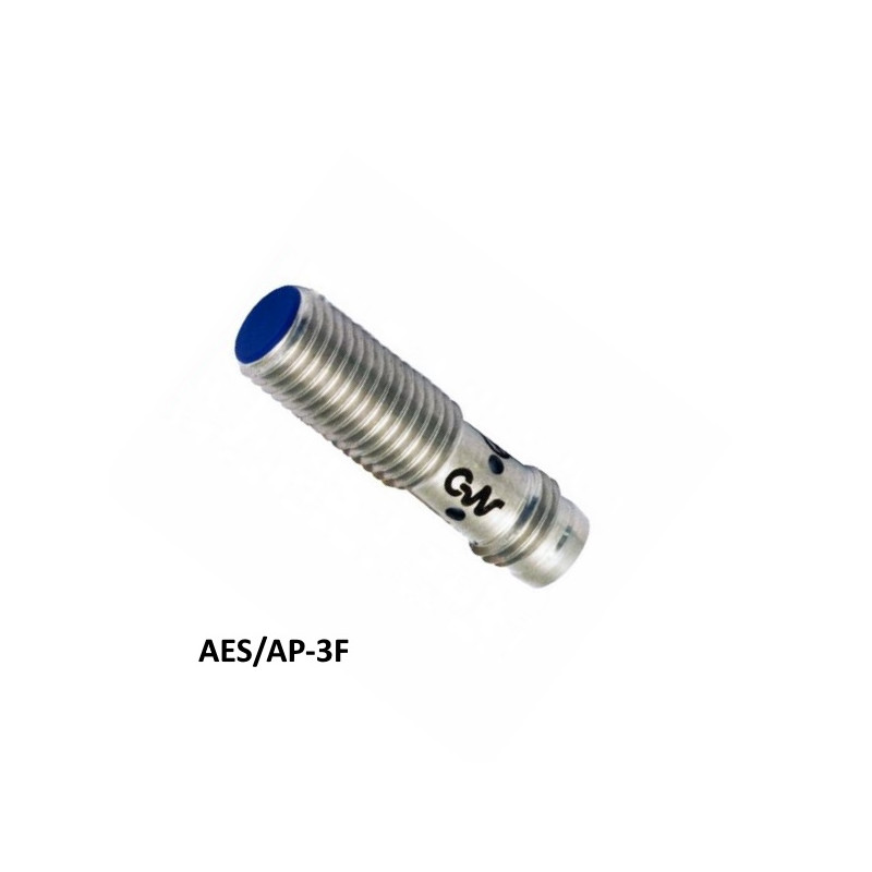 AES/AP-3F | Sensore di prossimità induttivo M8 schermato, 10-30Vdc, NO PNP, Sn=2 mm corpo in acciaio inox,uscita conn. M8.