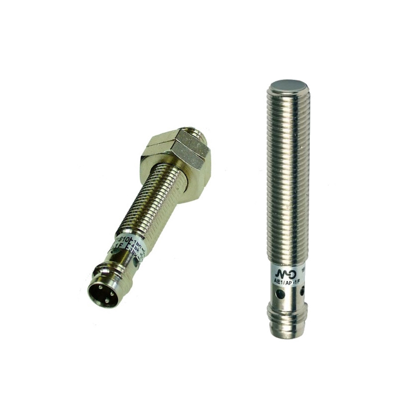 AE1/AP-3F  Sensore induttivo M8 schermato alim 10 30Vdc  NO  PNP Sn  2 mm Corpo in ottone nichelato conn M8