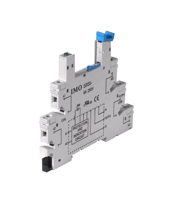 SRSI 24AC DC  Zoccolo per relè ETS 12-24 VDC;Slim, 6mm;Ingresso 12-24 Vac/dc;Mont. guida din T35.