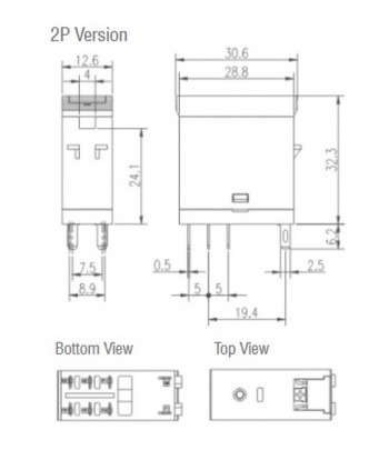HME21PN24DC  Relè compatto di potenza 8 Amp. 24VDC 2 DPCO con LED e latch di prova.