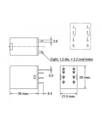 HY21PN120AC  Relè di potenza per uso generico  2PCO  7A  120VAC fino a 1,8 VA  plug-in  LED e test   fermo manuale
Basi SRN2-C  