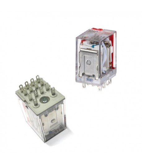 HYE41PN240AC   Relè di potenza per uso generico, 4PCO, 5A, 240VAC, fino a 1,8VA, plug-in, LED e test / blocco manuale.