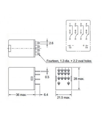 HYE41PN120AC  Relè di potenza per uso generico  4PCO  5A  120VAC  fino a 1,8VA  plug-in  LED e test  blocco manuale