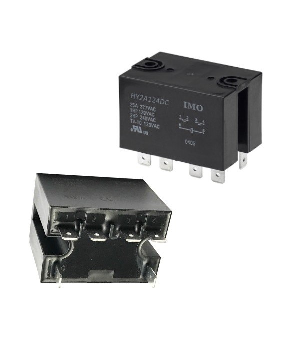 HY2A124DC Relè industriale ad alta capacità DPNO, 25A, 24VDC, 1.9W,   AgSnO2, terminale a spinta 300 Ohm.