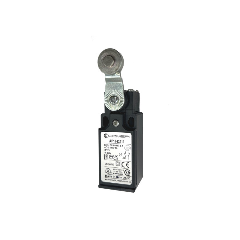 AP1T43Z11   Finecorsa A leva con rotella in metallo Ø18  corpo 30mm corpo tecnopolimero IP65   PG13,5