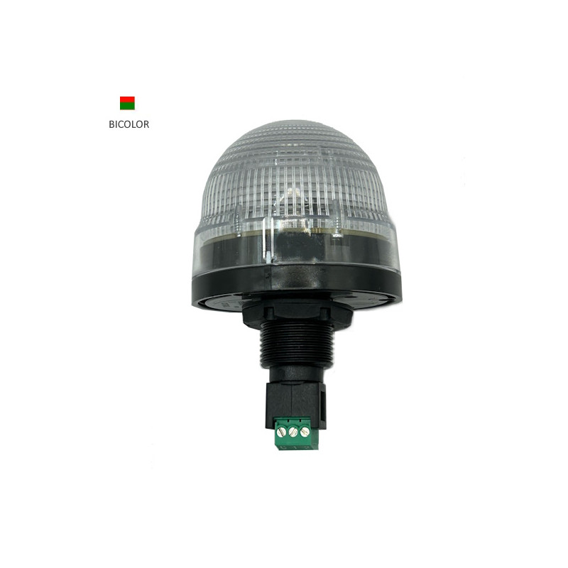 BF4B52B   Lampada Bicolor verde rosso led Luce lampeggiante Fissaggio su fori Ø 22 mm Connessione con morsettiera estraibile 24V