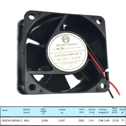 C6025H12BPLBP1-5  Ventola assiale 60 X 60 X 25  12Vdc  5500 RPM  coll cavi  Lc  270mm  Rotazione su cuscinetti