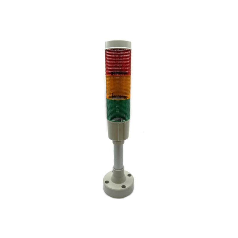 FAL3YBVARL   Colonna luminosa 3 colori verde arancio rosso  LED 24Vdc + Settore di cablaggio grigio chiaro base tubo H 100 mm  m
