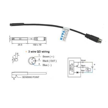 KT-07PEQD   Sensore magnetico  5 30Vdc  PNP  NO  3 Fili  cavo 150 mm  conn  M8