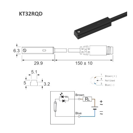 KT32RQD    Sensore magnetico resistivo  5  240Vac dc   NO   2Fili  Conn  M8