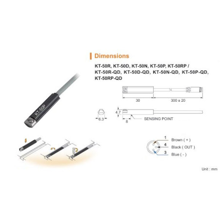 KT50PQD  Sensore magnetico resistivo 10 30Vdc  PNP  NO  3 Fili Connettore M8 3 poli
