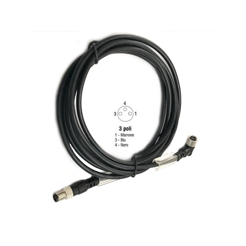 M8F0130102000-M8M02   Prolunga M8 3 poli femmina 90° a M8  3 poli maschio assiale PVC  LC  2m 0.25mm  CEI2022 II