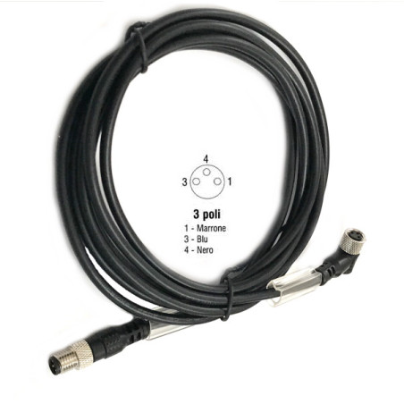 M8F0130102000-M8M02   Prolunga M8 3 poli femmina 90° a M8  3 poli maschio assiale PVC  LC  2m 0.25mm  CEI2022 II