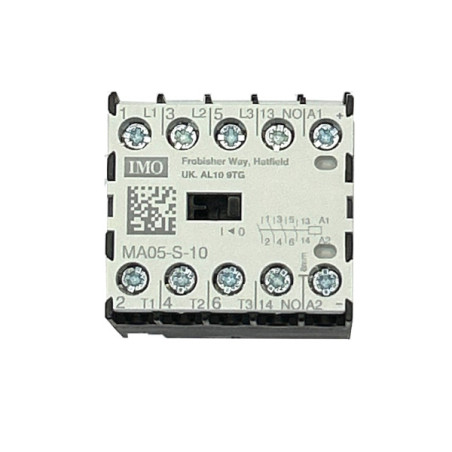 MA05-S-10 230AC  Micro Contattori 3 poli Aperto 2,2kW 5A AC3  12A AC1  contatto aux 1 NO  bobina 230Vac TS15 guida din