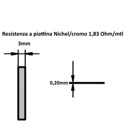 NI.CR.P3-020/5   Resistenza a piattina Nichel Cromo 80 20 Dim 3 x 0,20mm  1,83 Ohm mtlConfezione da 5mtl