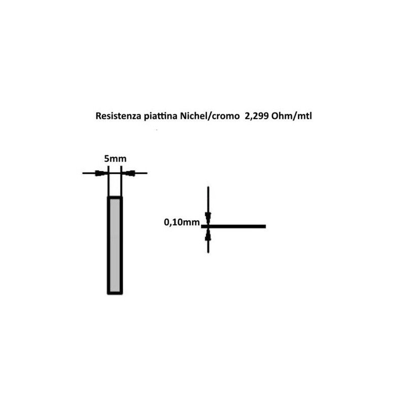 NI.CR.P5-010/5   Resistenza a piattina Nichel Cromo 80 20 Dim 5x0,10mm  2,299 Ohm mtlConfezione da 5mtl