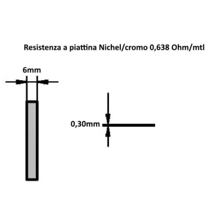 NI.CR.P6.030   Resistenza a piattina Nichel Cromo 80 20 Dim 6x0,30mm  0,638 Ohm mtlConfezione da 5mtl