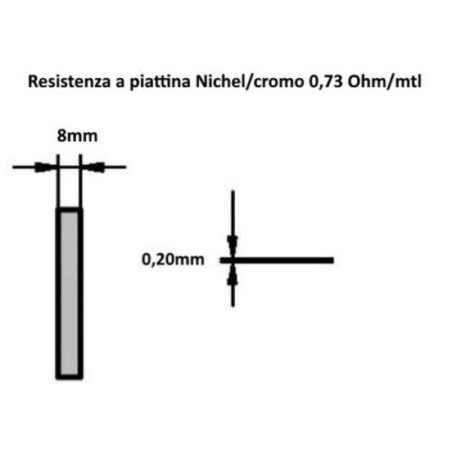 NI.CR.P8-020/5   Resistenza a piattina Nichel Cromo 80 20  Dim 8X0,20mm   0,73 Ohm mtlConfezione da 5mtl