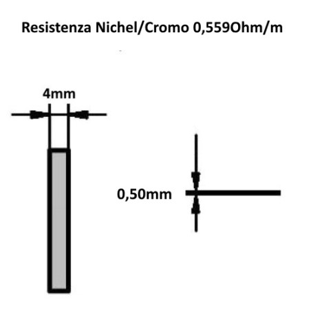 NICRP40505   Resistenza a piattina Nichel Cromo 80 20 Dim 4x0,50mm  0,559Ohm mtlConfezione da 5mtl