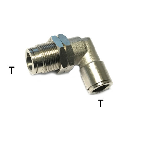 R31.08  Raccordo rapido passaparete a gomito ottone nichelato  T 08