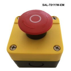 SAL-T01Y/W-EM   Contenitore ABS giallo nero 70x70xH51 Completo di pulsante a fungo d 40mm con aggancio sgancio a rotazione  1NC 