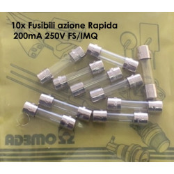 SF522120  Fusibili azione Rapida 5X20mm 200mA 250V FS IMQConfezione da 10 Pcs