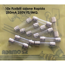 SF522125   Fusibili azione Rapida 5X20mm  250mA 250V FS IMQ Confezione da 10 Pcs