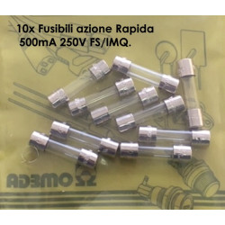 SF522150  Fusibili azione Rapida 5X20mm 500mA 250V FS/IMQ. Confezione da 10 Pcs.