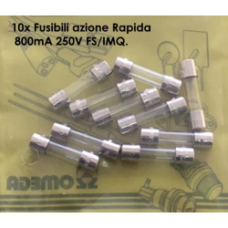 SF522180   Fusibili azione Rapida  5X20mm  800mA 250V FS IMQ Confezione da 10 Pcs