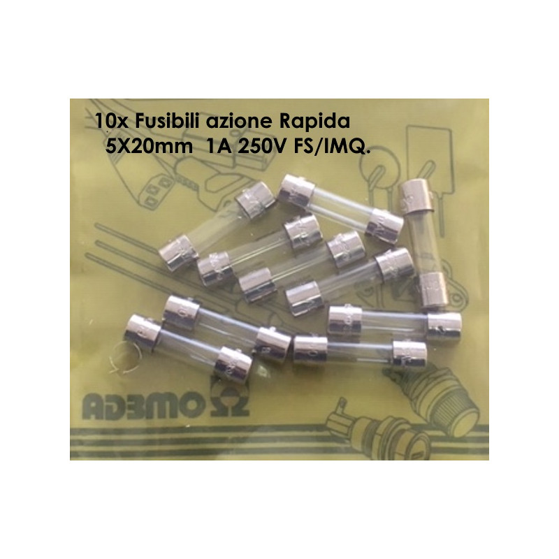 SF522210   Fusibili azione Rapida  5X20mm  1A 250V FS IMQConfezione da 10 Pcs.