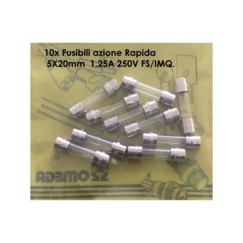SF522212  Fusibili azione Rapida  5X20mm  1,25A 250V FS IMQConfezione da 10 Pcs