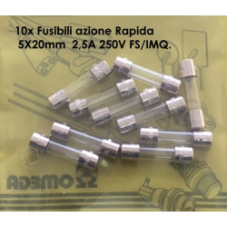 SF522225   Fusibili azione Rapida  5X20mm  2,5A 250V FS IMQConfezione da 10 Pcs