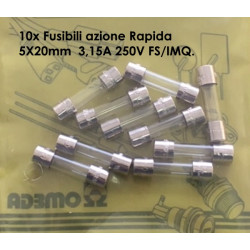SF522231   Fusibili azione Rapida  5X20mm  3,15A 250V FS IMQConfezione da 10 Pcs