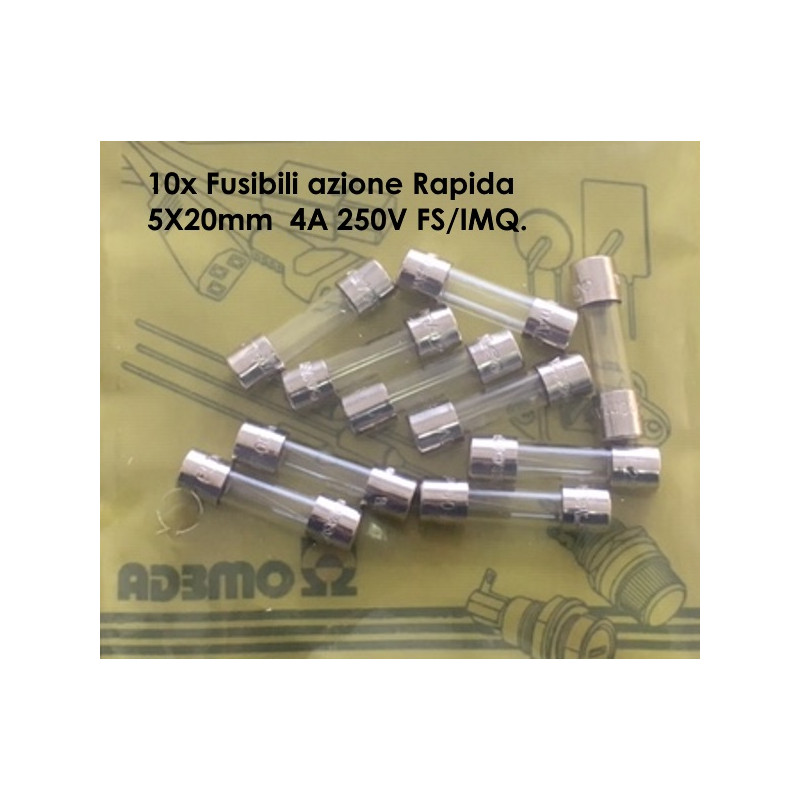 SF522240   Fusibili azione Rapida  5X20mm  4A 250V FS IMQ Confezione da 10 Pcs
