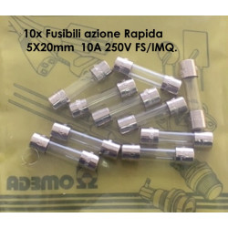 SF522310   Fusibili azione Rapida  5X20mm  10A 250V FS IMQ Confezione da 10 Pcs