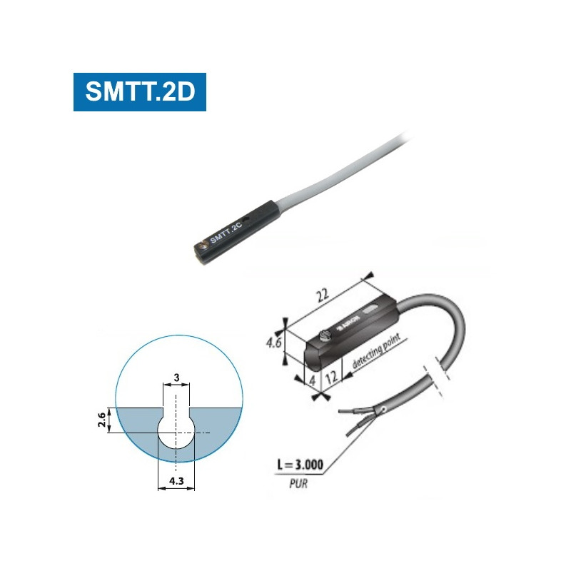 SMT.2D   Sensore magnetico reed 2 Fili 5 120 Vac dc  contatto NO  Cavo  3 mtl