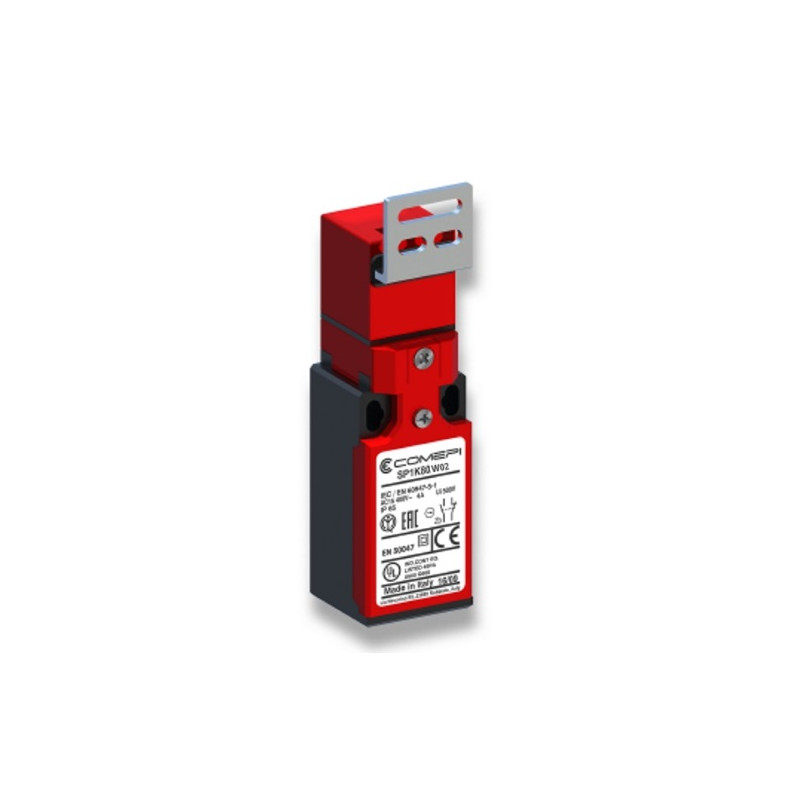 SP1K80W02   Finecorsa di sicurezza ad azionatore separato  Testina girevole 360°  Contatti a scatto  2NC doppio isolamento e ape