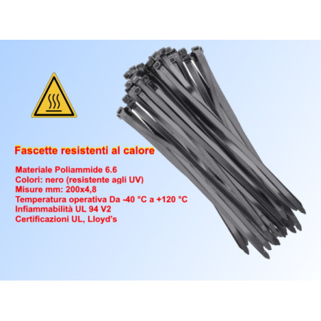 CV20025NEC   Fascette resistenti al calore 200 x 2,5 nero TermoresistentiConfezione 100 pcs