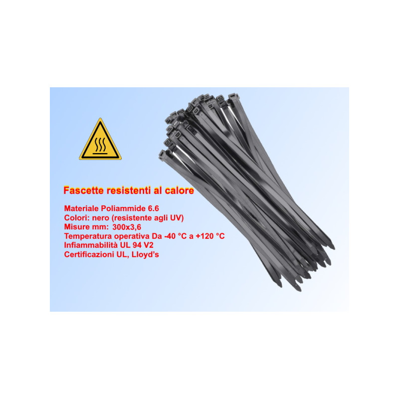 CV30036NEC   Fascette resistenti al calore 300 x 3,6  nero TermoresistentiConfezione 100 pcs