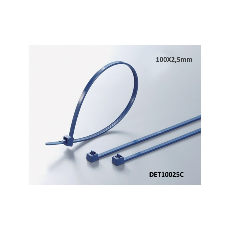 DET10025C   Fascetta rilevabile al metal detector blu lunghezza 100X2,5 mm   Conf  100 pcs