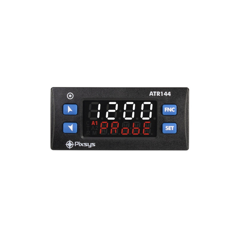 ATR144-ABC    Regolatore multi setpoint 32 x74  4+5 digit  1 ingresso analogico  2 relè 5 A   1 D I O  Alim  24 230 V AC DC