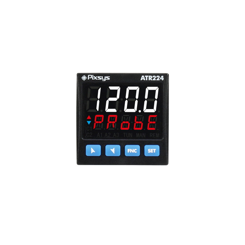 ATR224-12ABC  Termoregolatore PID 48x48 mm 4+5 Digit 1 ingresso analogico + 2 relè 2 A + 1 SSR + 1 D.I. pnp   Alim 24  230Vac dc