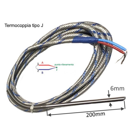 2000.00.173  Termocoppia TCJ 6X200 MGO Aisi 304 cavo Lc 3mtl TTS +  Molla antipiega